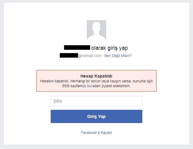 Facebook hesabim kapatildi