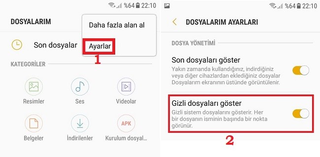 Dosya yoneticisi ayarlar