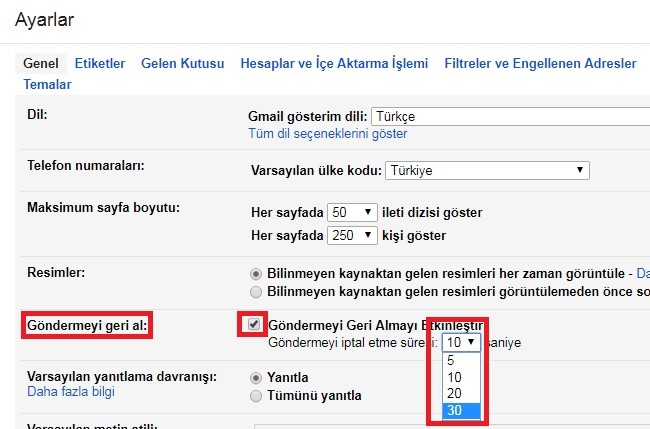 Gmail'de gönderilen maili geri alma