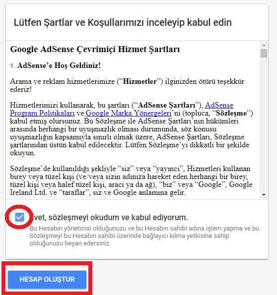 Google sartlar ve kosullar