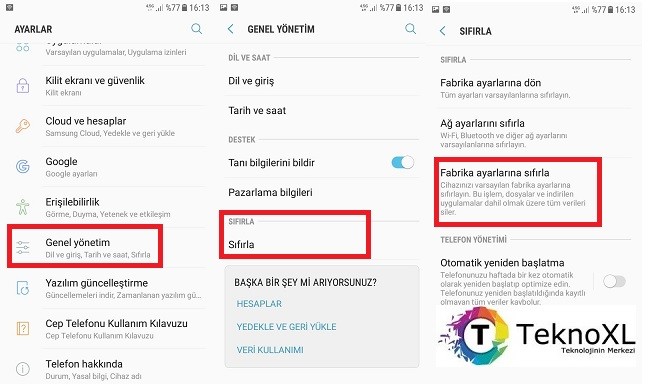 Samsung Galaxy J7 Fabrika Ayarlarina Sifirlama