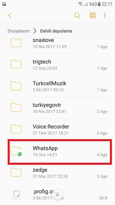 WhatsApp onbellek klasoru