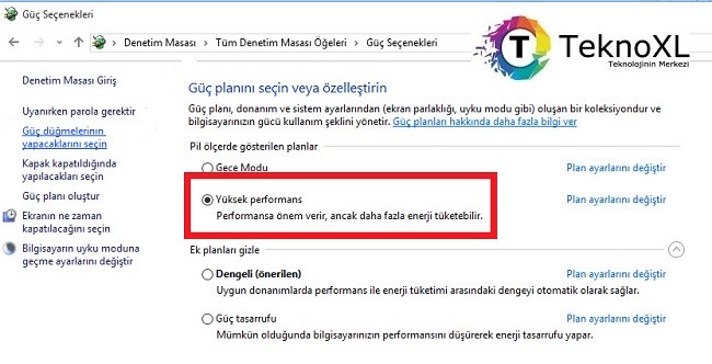 Windows 10 Guc Secenekleri