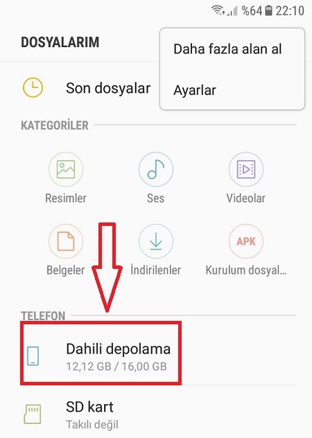 dosyalarim dahili depolama