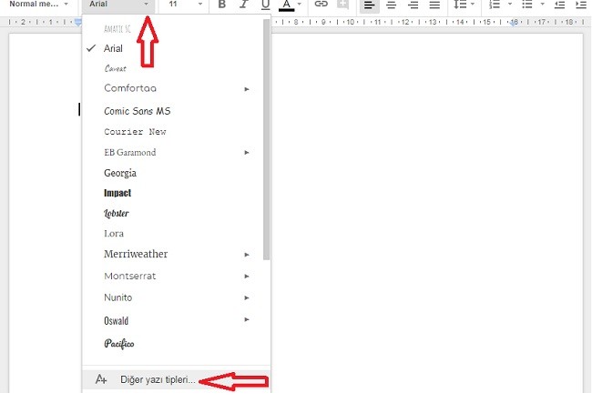 google dokumanlar font ekleme