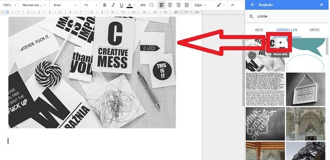 google dokumanlar gorsel ekleme