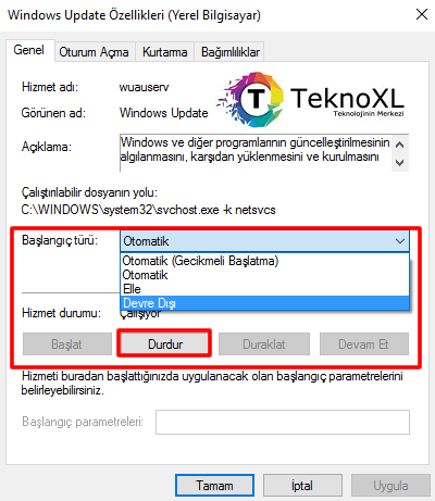 windows 10 güncelleme kapatma