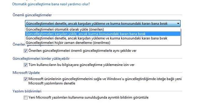 windows-update secenekleri