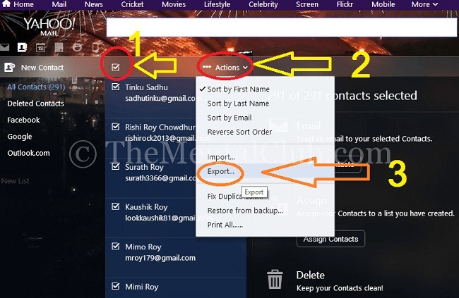 Yahoo Mail Kişileri Dışa Aktarma