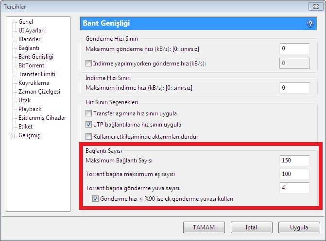 uTorrent Bağlantı Sayısı Ayarları