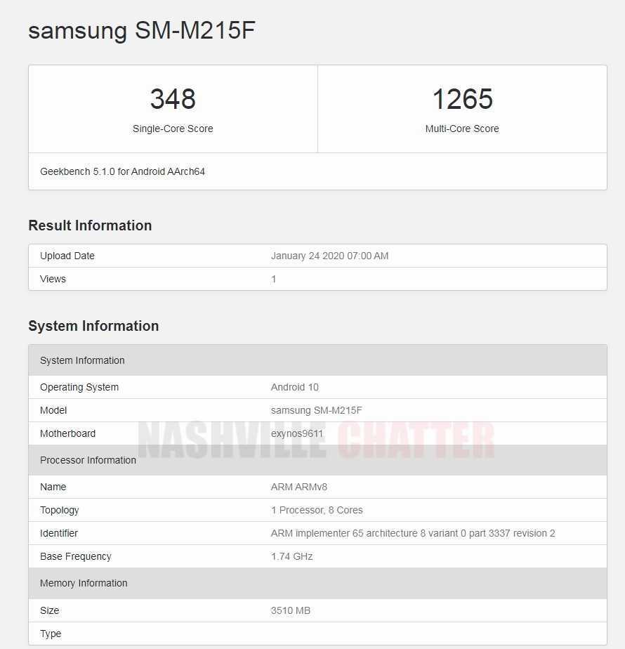 Samsung Galaxy M21  Geekbench  Skoru