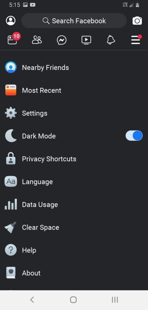 Facebook Lite Karanlık Tema