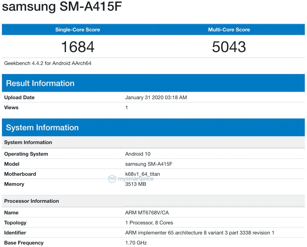 Samsung Galaxy A41 Geekbench