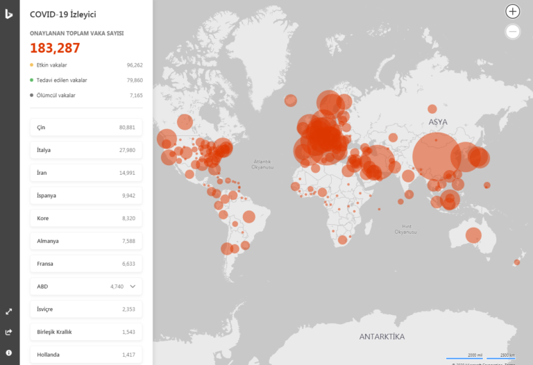 Microsoft Bing, Online Coronavirus İzleme Haritası Yayınladı!